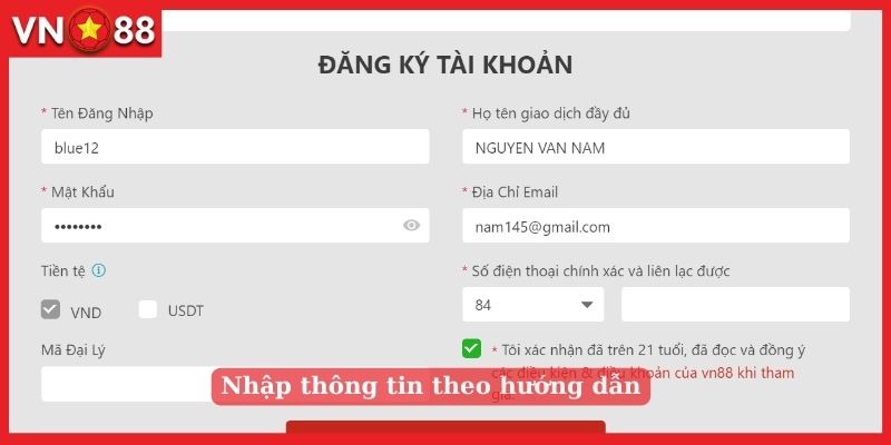 Nhập thông tin theo hướng dẫn